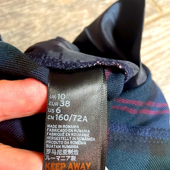 TOPSHOP Checkered Cropped Trousers High Rise Women’s 6 Navy Belted Plaid modern - Picture 9 of 12